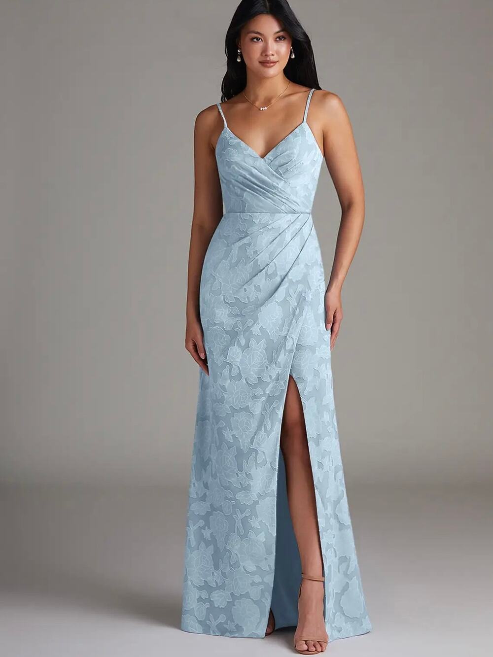 AZAZIE Maci Maxi Dress Floral Burnout Spaghetti Strap Sheath Bridesmaid Sky Blue